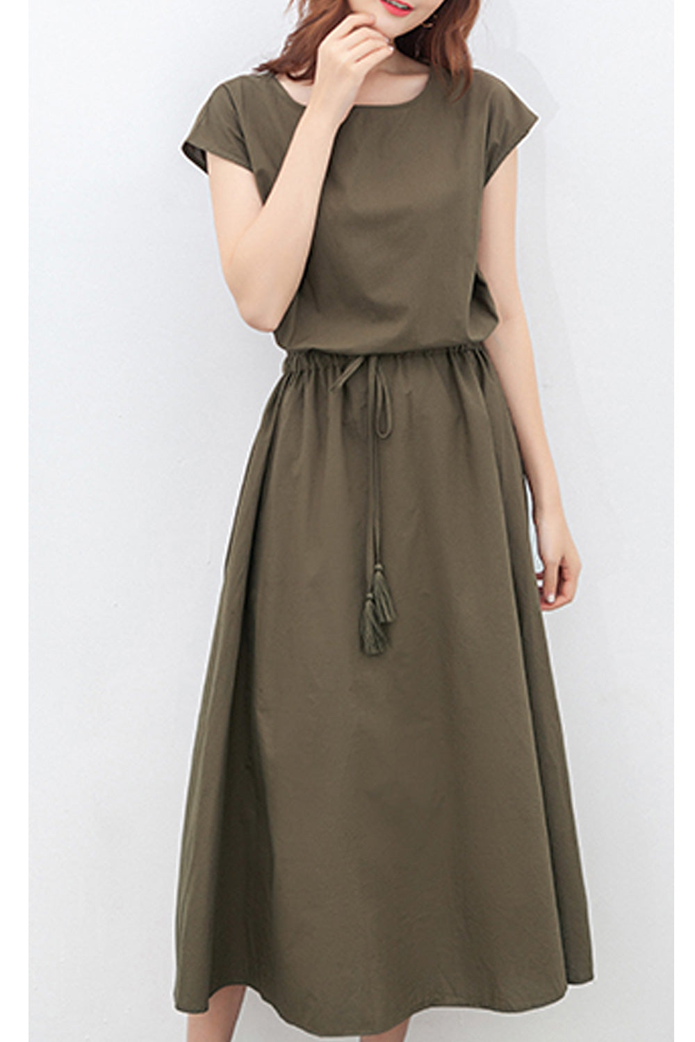 Women Loose Solid Pattern Summer Round Neck Breathable Dress
