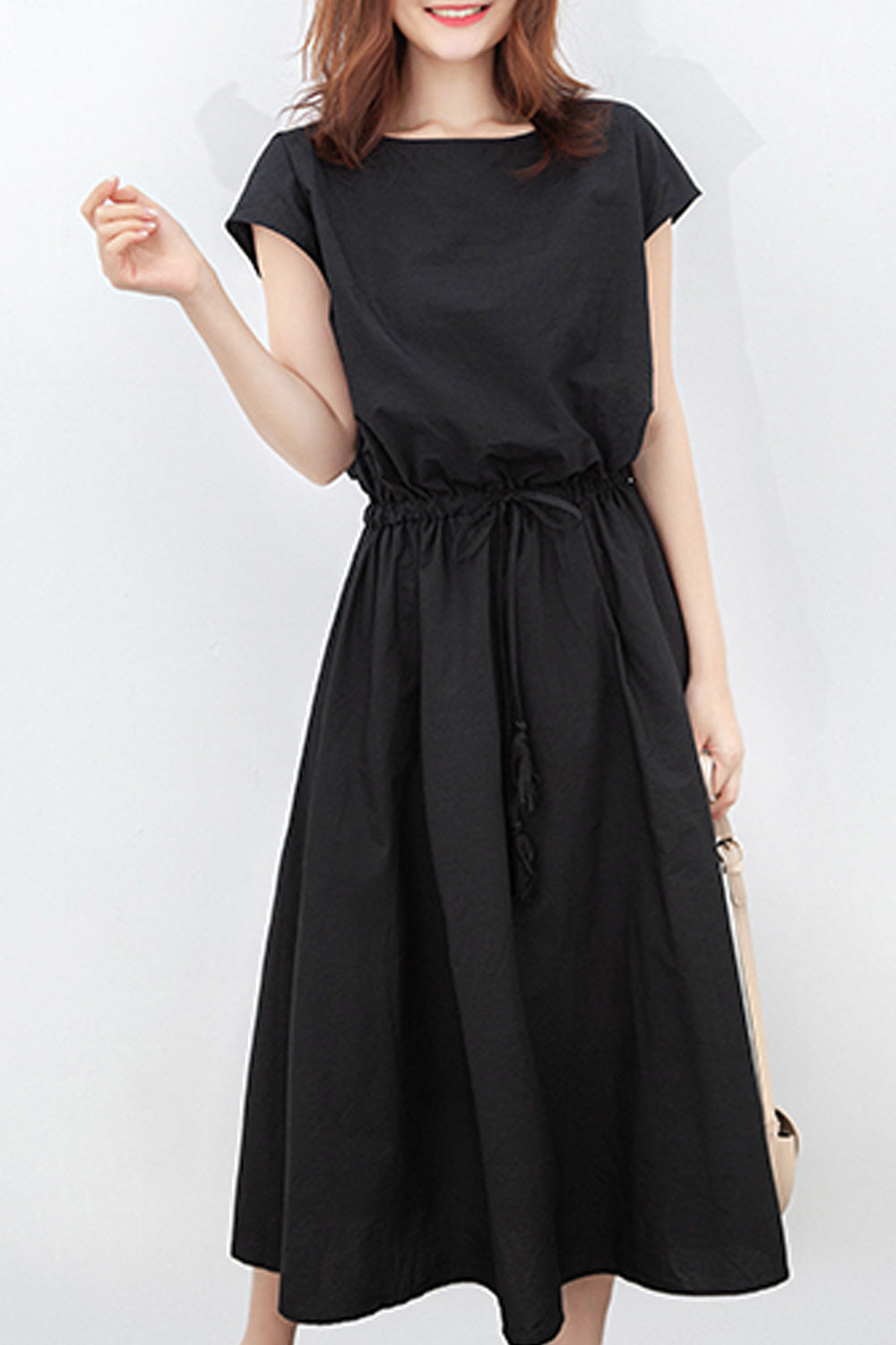 Women Loose Solid Pattern Summer Round Neck Breathable Dress
