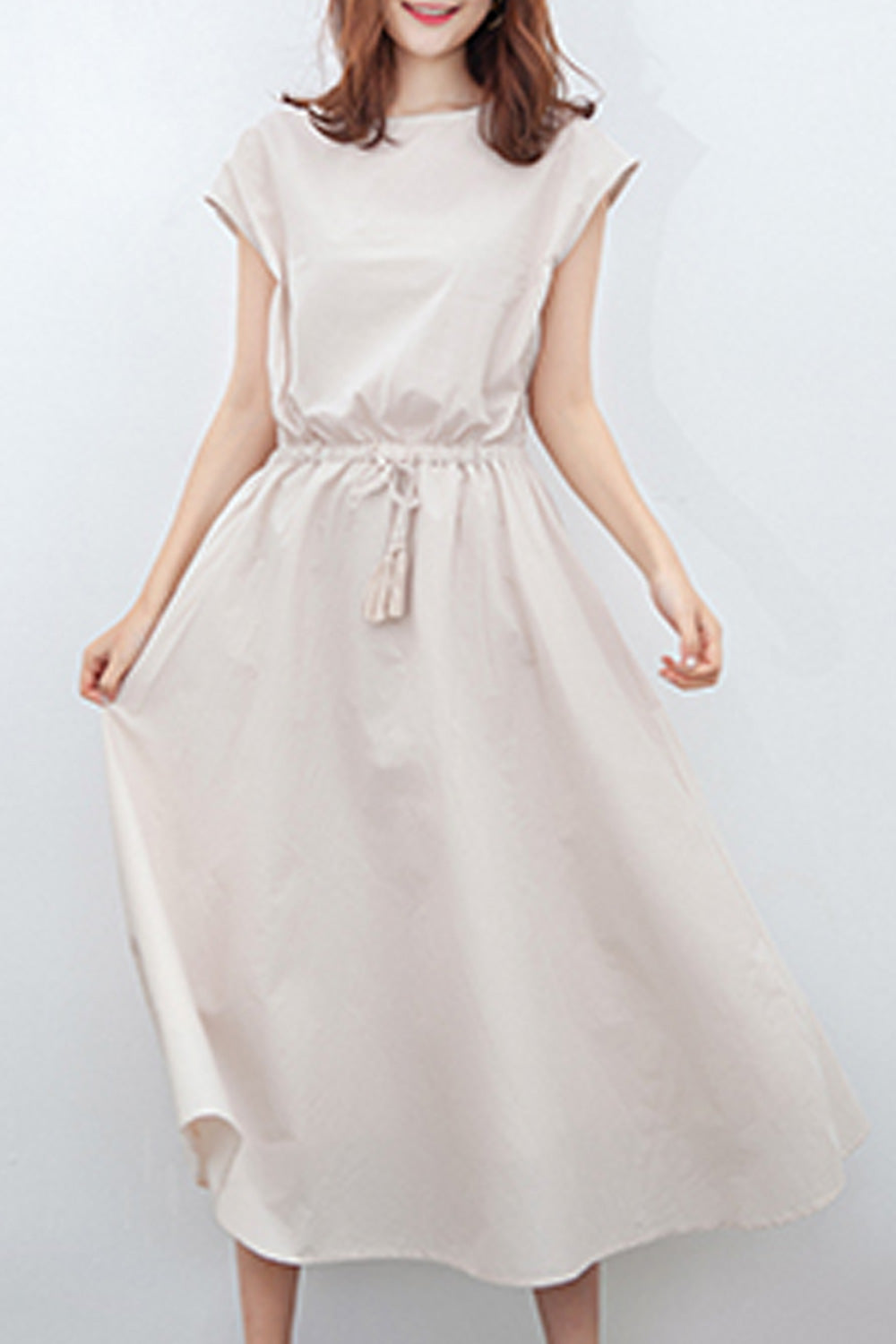 Women Loose Solid Pattern Summer Round Neck Breathable Dress