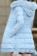 Women Cozy Wind Breaker Lightweight Elegant Fluffy Hood Neck Solid Colored Padded Jacket