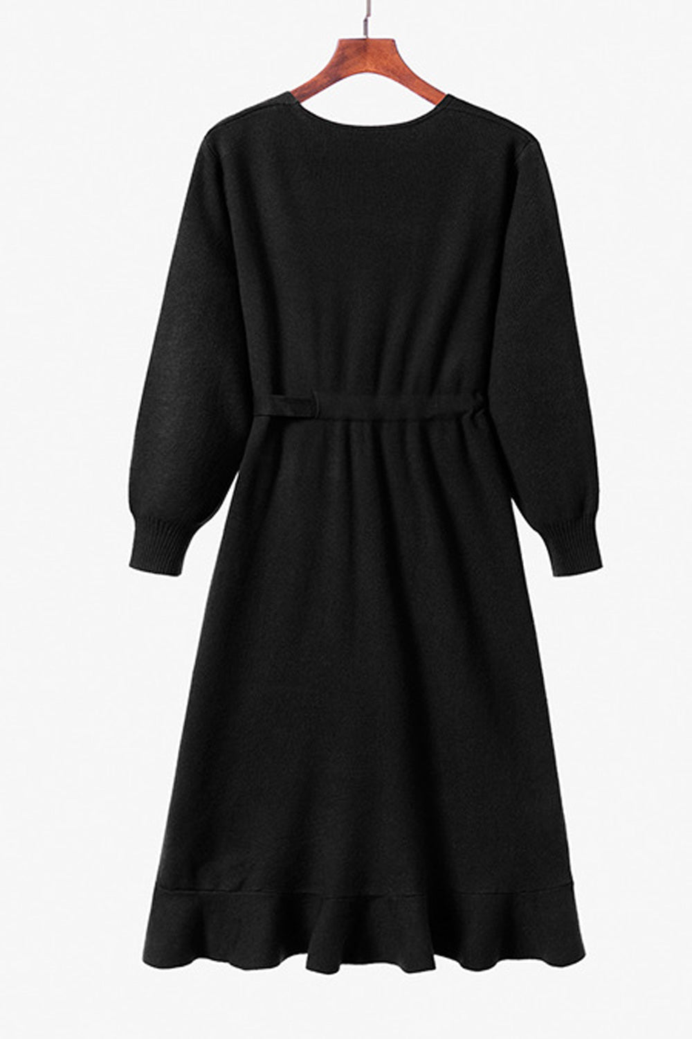 Women Beautiful Knitted Long Sleeve Irregular Hem Solid Color V-Neck Dress