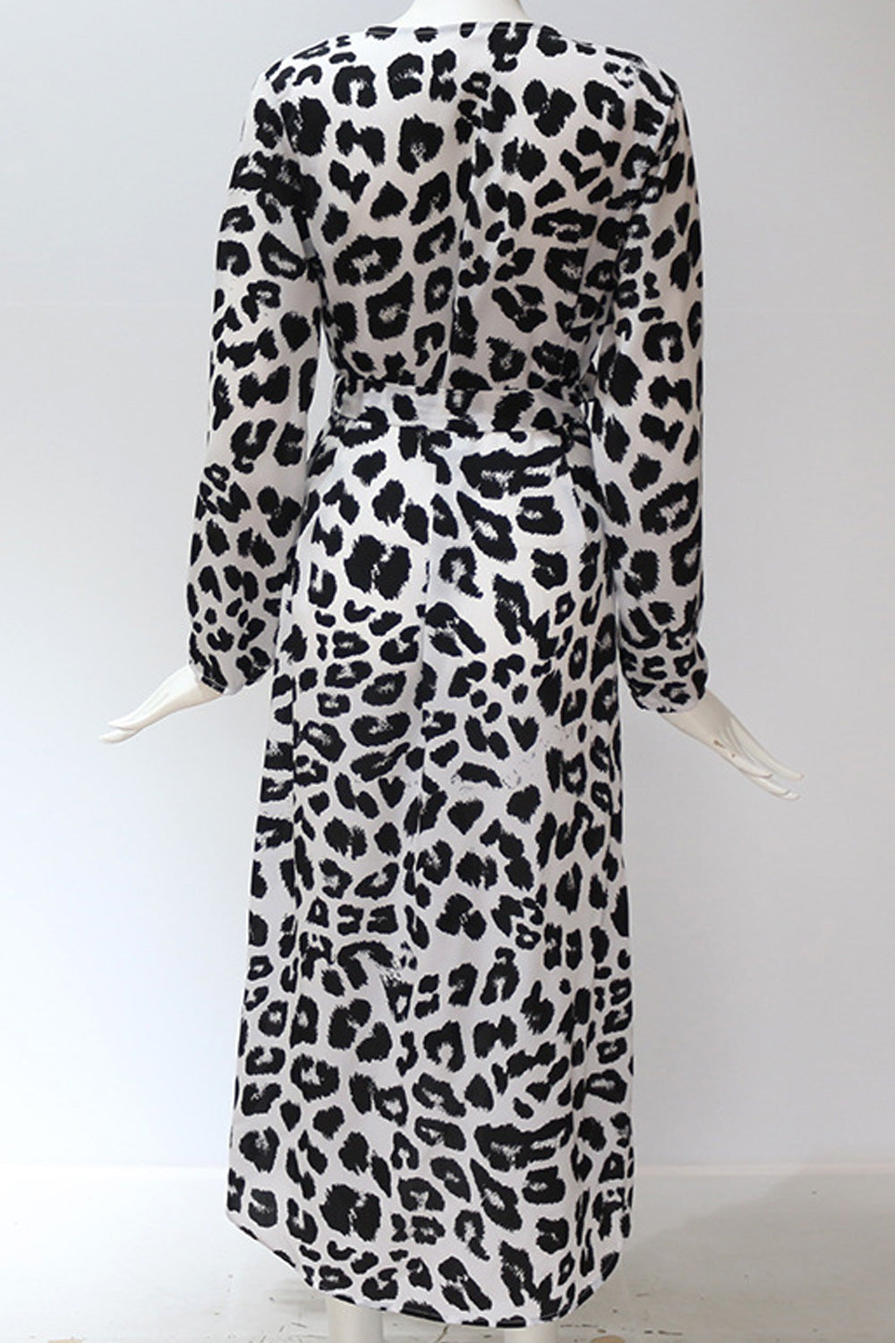 Women Amazing Leopard Printed V-Neck Long Sleeve Slit Hem Mid Length Party Dress