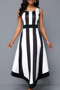 Women Amazing Striped Pattern Round Neck Long Length Sleeveless Dress