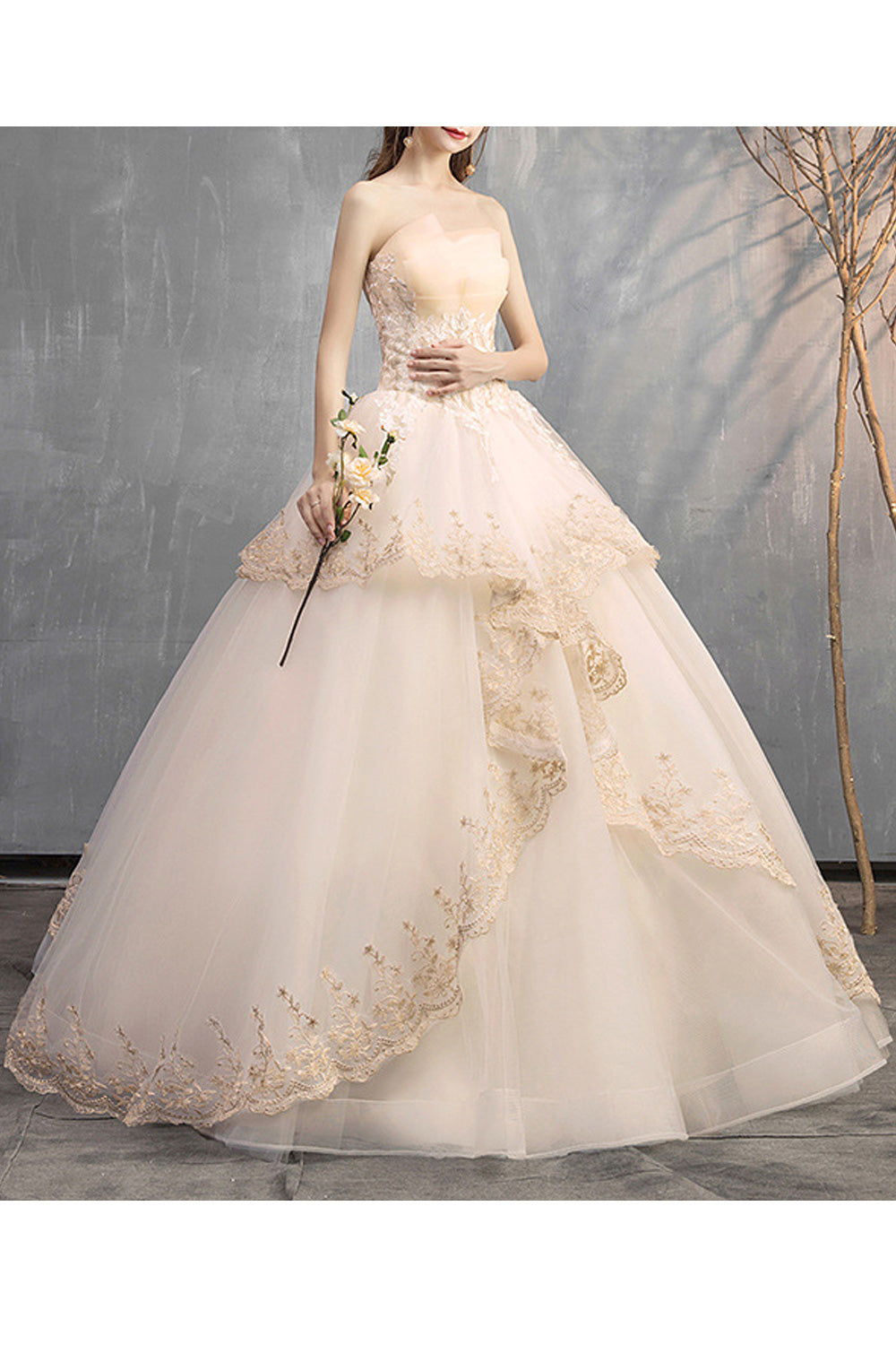 Women Amazing Lace Pattern Long Length Sleeveless Off Neck Fashionable Wedding Dress