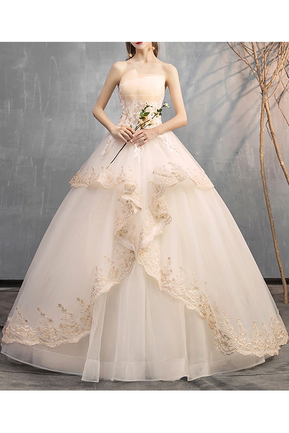 Women Amazing Lace Pattern Long Length Sleeveless Off Neck Fashionable Wedding Dress