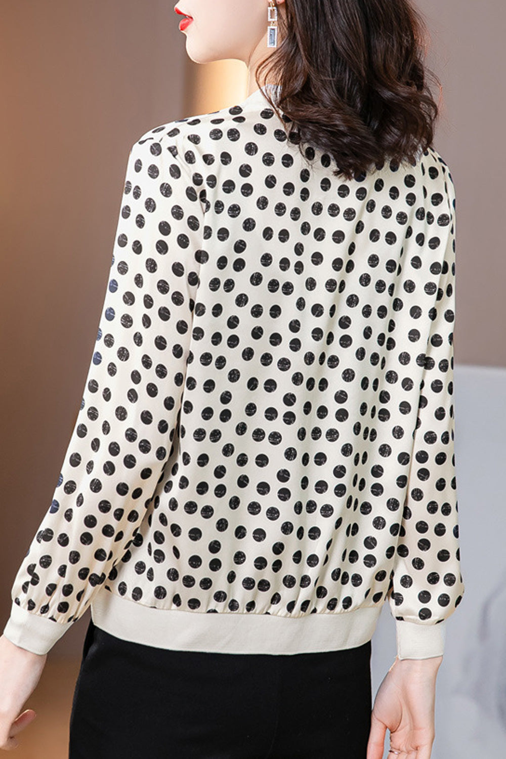 Women Easy Zipper Closure Windproof Long Sleeve Printed Pattern Trendy Round Neck Elastic Cuff Cozy Casual Jacket