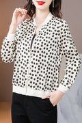 Women Easy Zipper Closure Windproof Long Sleeve Printed Pattern Trendy Round Neck Elastic Cuff Cozy Casual Jacket