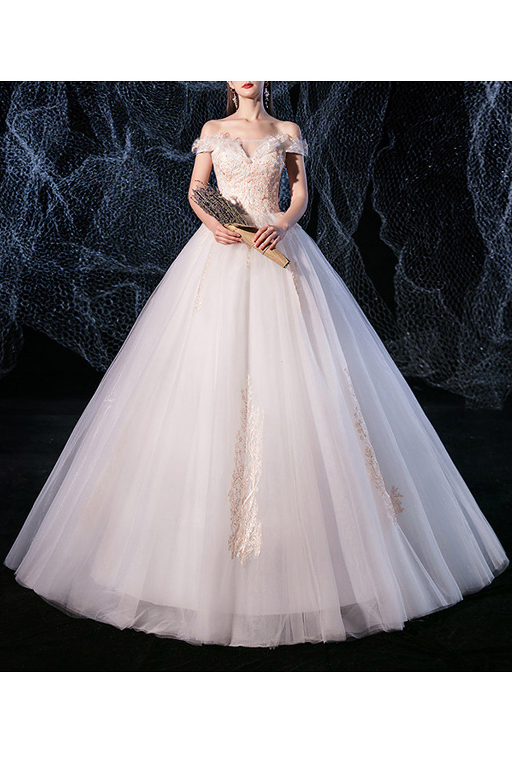 Women Alluring Long Length Solid Color Short Sleeve Off Neck Lovely Wedding Dress