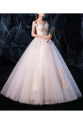 Women Alluring Long Length Solid Color Short Sleeve Off Neck Lovely Wedding Dress