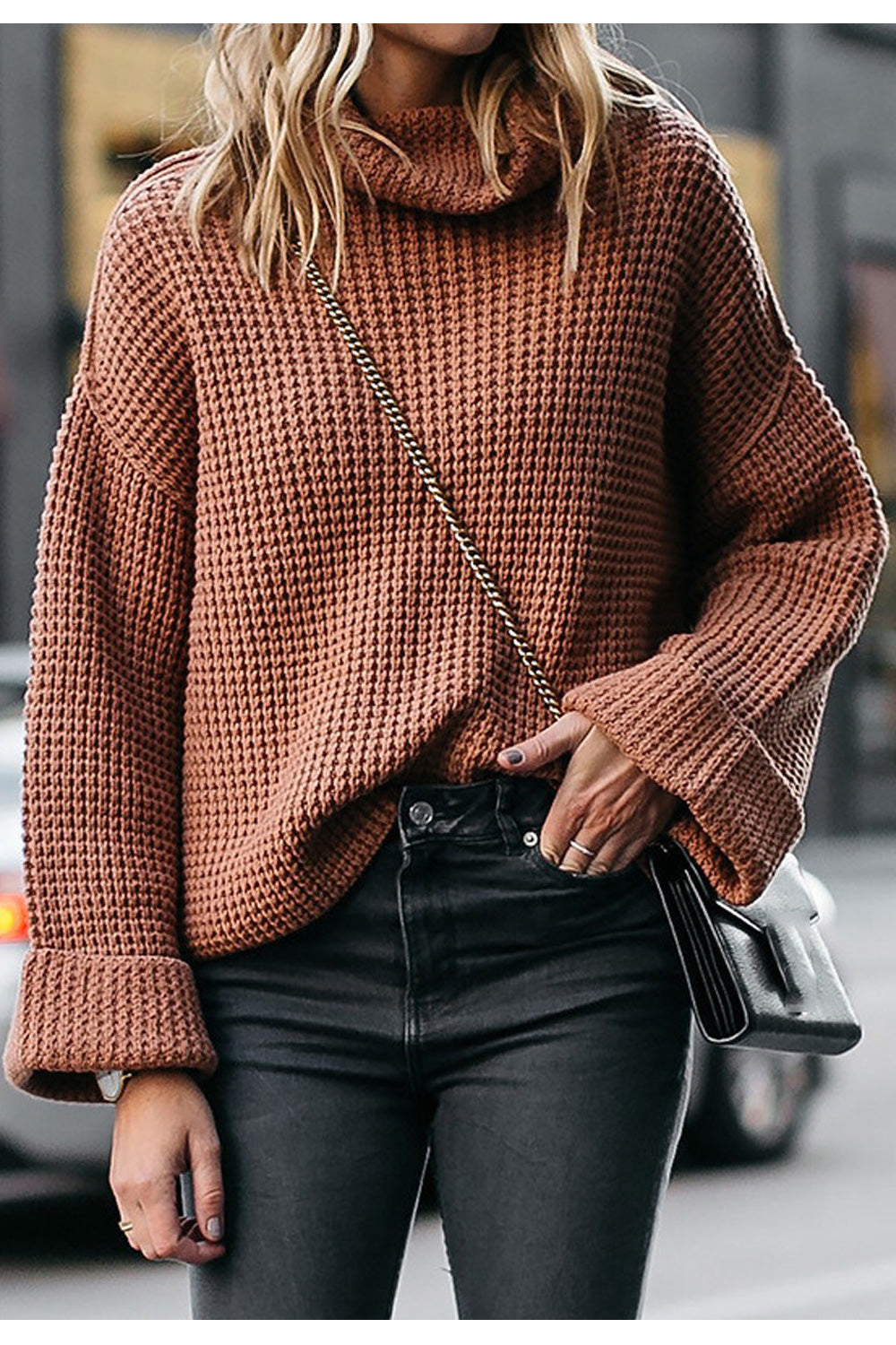 Women Trendy Warm Loose Long Sleeves Solid Color Cozy Casual Sweater