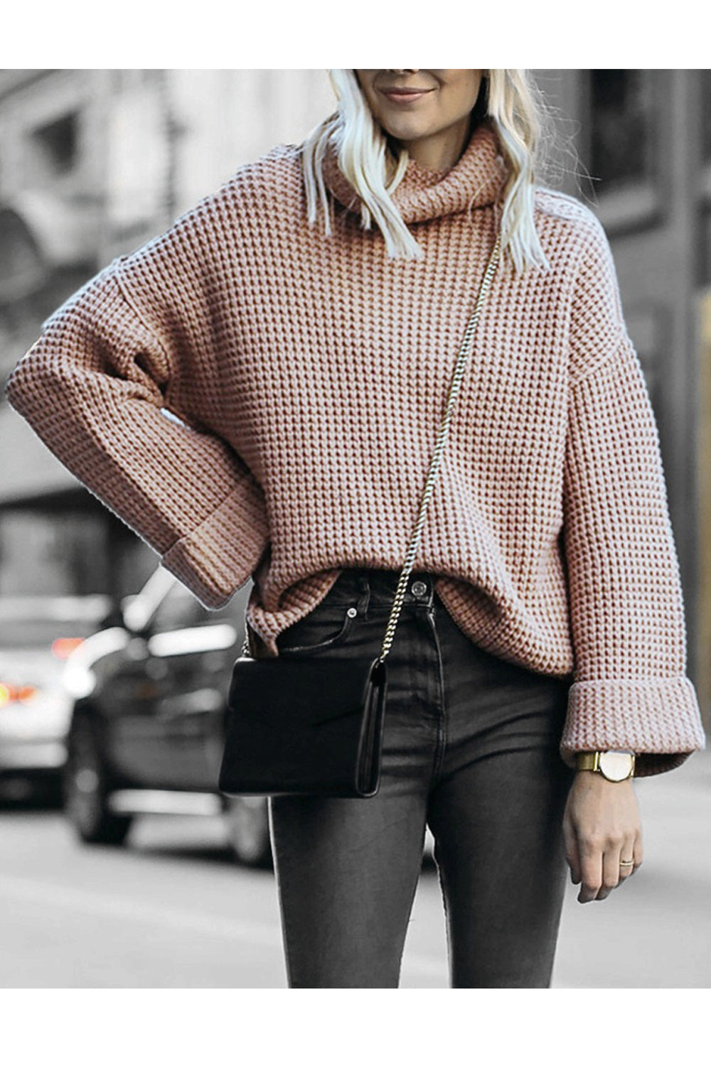 Women Trendy Warm Loose Long Sleeves Solid Color Cozy Casual Sweater