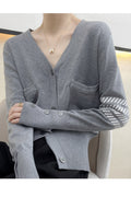 Women Modish Mid Length V-Neck Solid Print Button Closure Winter Cardigan
