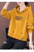 Women Smart Pullover Letter Printed Elasticated Cuffs Hooded Neck Warm Hoodie