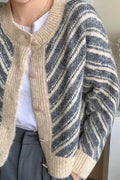 Women Round Neck Loose Button Closure Long Sleeve Thick Knitted Winter Cardigan