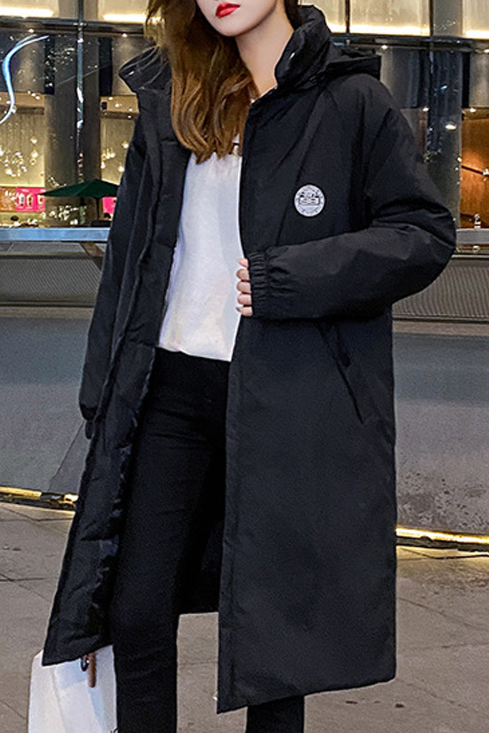 Women Mid Length Comfortable Loose Solid Colored Winter Season Hood Neck Cozy Padded Jacket