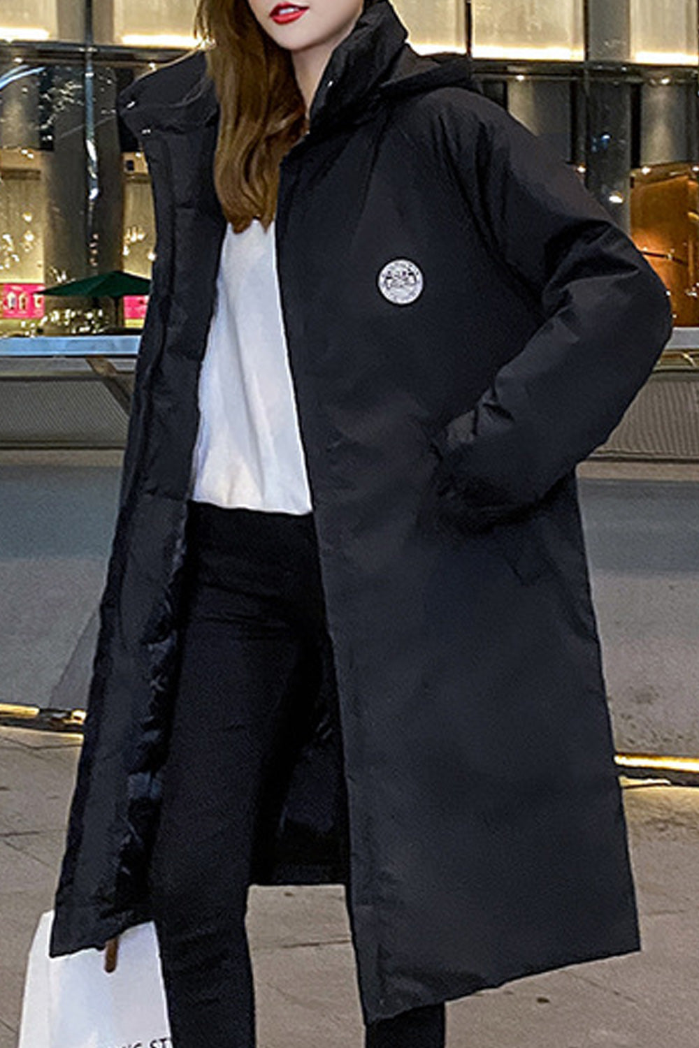 Women Mid Length Comfortable Loose Solid Colored Winter Season Hood Neck Cozy Padded Jacket