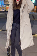 Women Mid Length Comfortable Loose Solid Colored Winter Season Hood Neck Cozy Padded Jacket