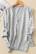 Women Superb Solid Colored Modern Lightweight Casual Winter V-Neck Cashmere Slim Fit Cardigan