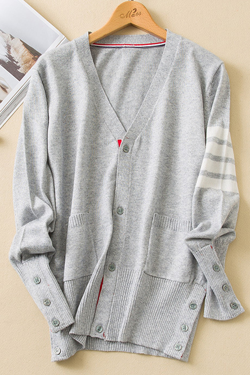 Women Superb Solid Colored Modern Lightweight Casual Winter V-Neck Cashmere Slim Fit Cardigan