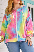 Women Splendid Tie-Dye Pattern Mid Length Hooded Neck Warm Hoodie