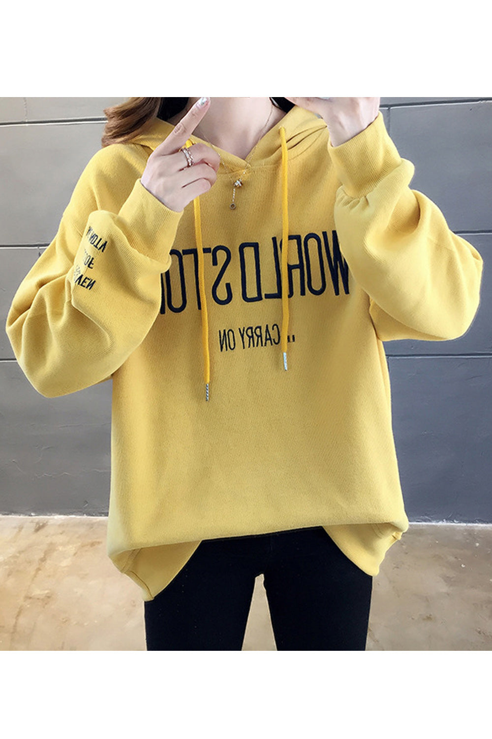 Women Wonderful Letter Embroidery Loose Elasticated Cuff Long Sleeve Modern Pullover Hoodie
