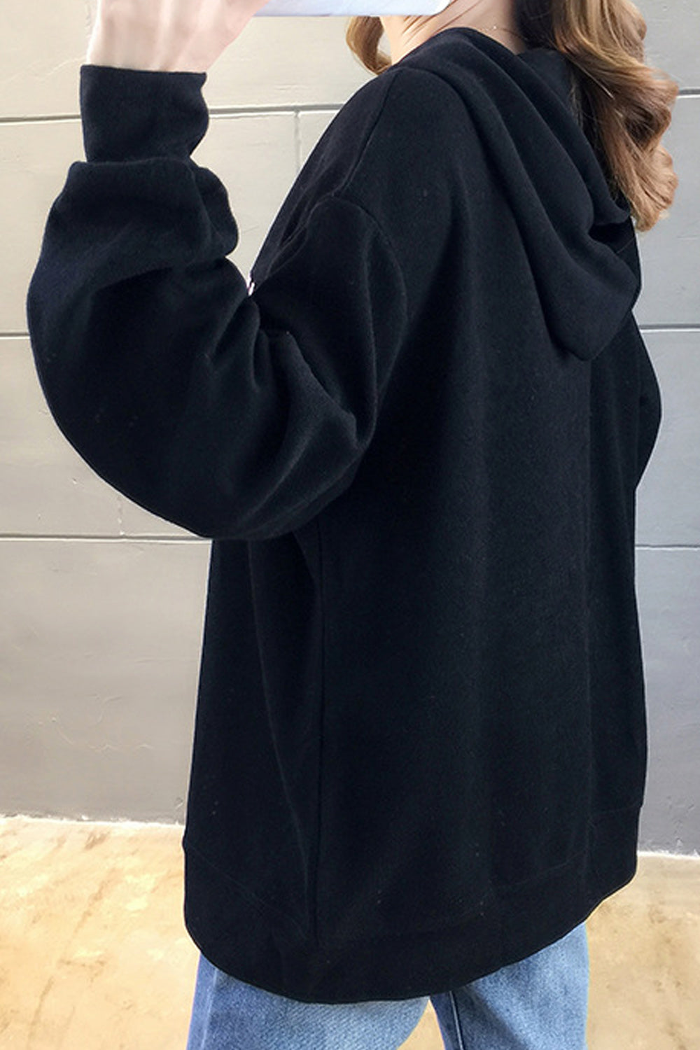 Women Wonderful Letter Embroidery Loose Elasticated Cuff Long Sleeve Modern Pullover Hoodie