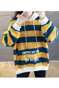 Women Thick Striped Pattern Loose Ventilated Long Sleeve Fashionable Pullover Hoodie