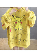Women Wonderful Cartoon Pattern Loose Comfortable Elastic Cuff Drawstring Warm Hoodie