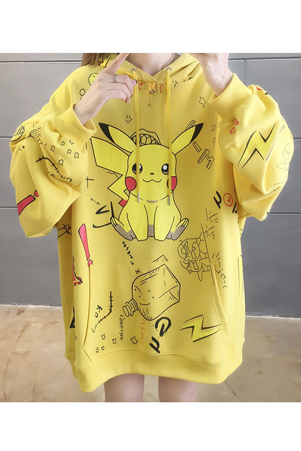 Women Wonderful Cartoon Pattern Loose Comfortable Elastic Cuff Drawstring Warm Hoodie