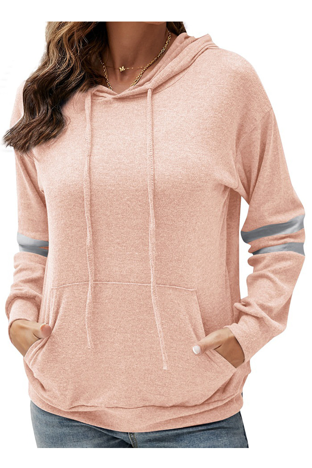 Women Superb Solid Colored Cozy Pullover Convenient Long Sleeve Drawstring Elegant Hoodie