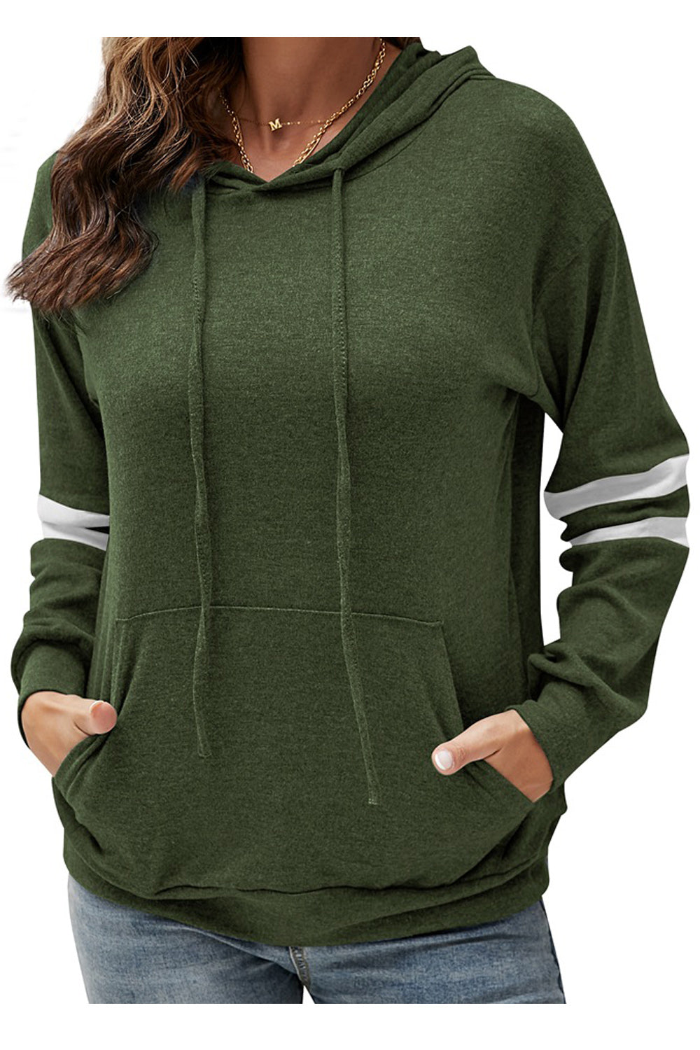 Women Superb Solid Colored Cozy Pullover Convenient Long Sleeve Drawstring Elegant Hoodie