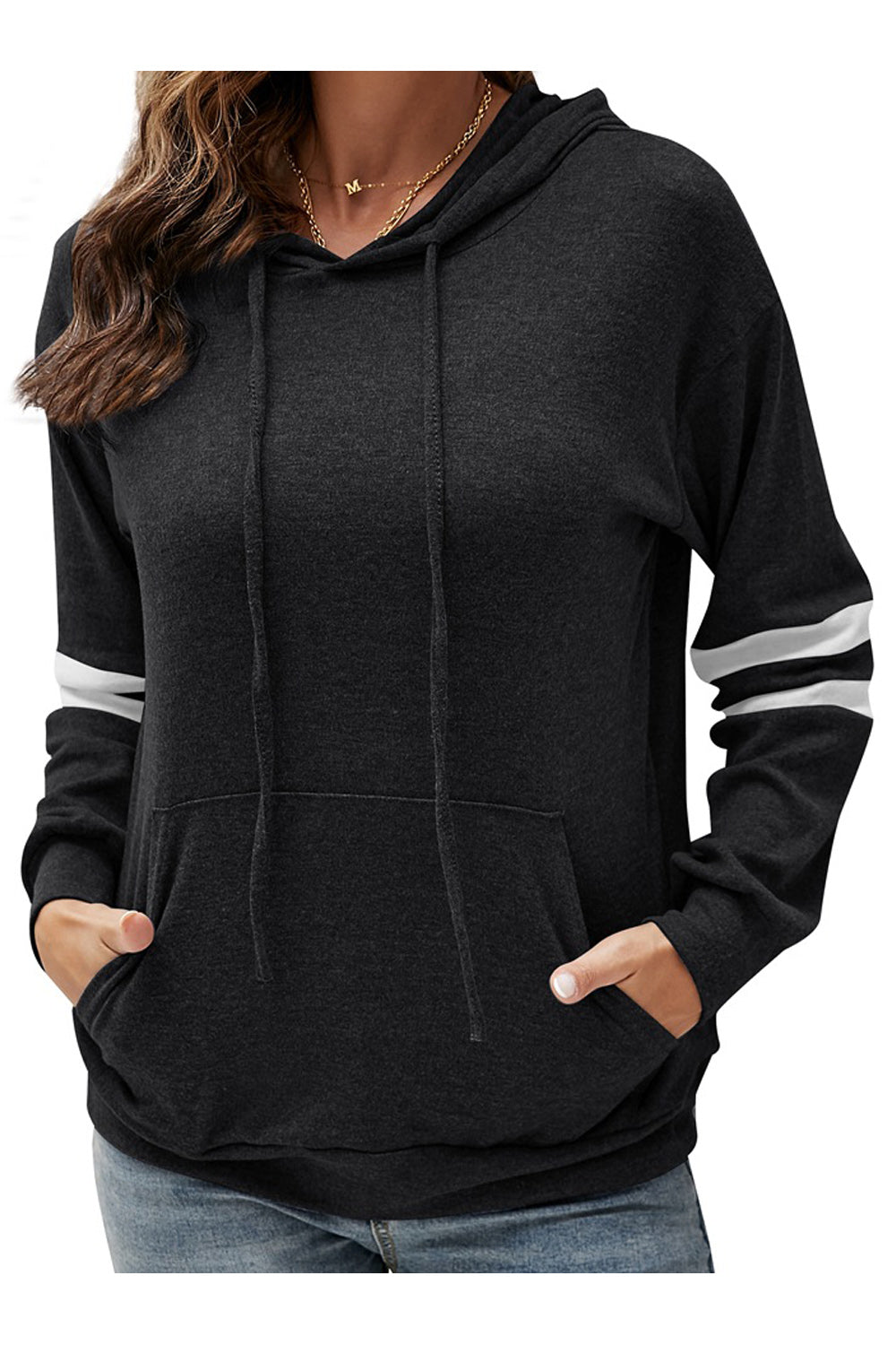 Women Superb Solid Colored Cozy Pullover Convenient Long Sleeve Drawstring Elegant Hoodie
