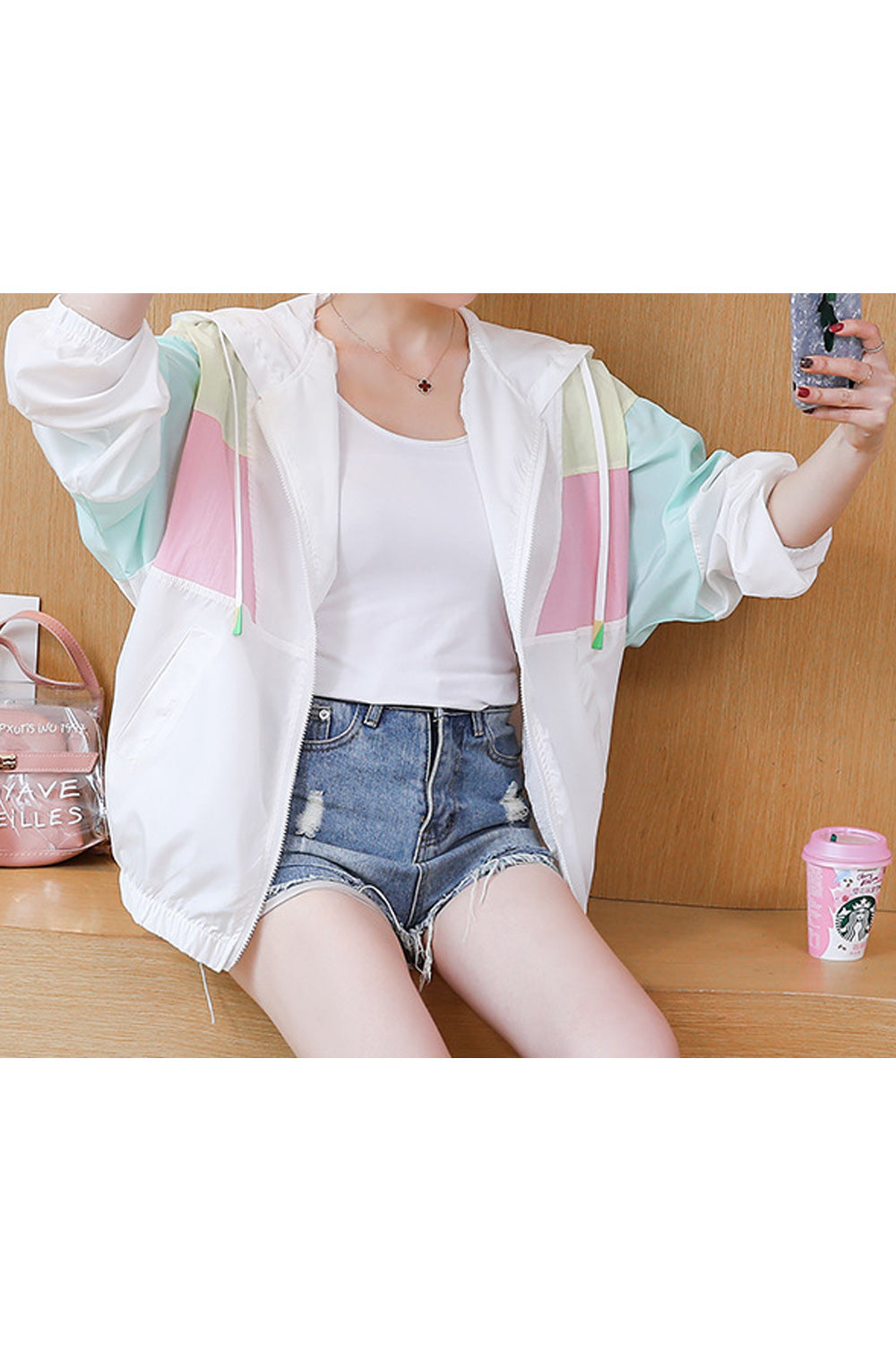 Women Lightweight Breathable Superb Long Sleeve Drawstring Hood Wonderful Casual Jacket