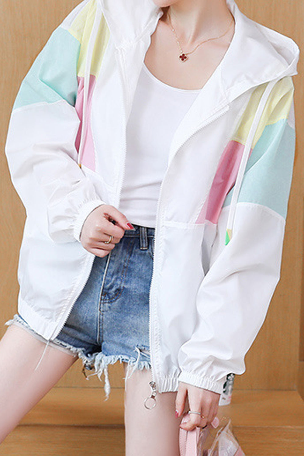 Women Lightweight Breathable Superb Long Sleeve Drawstring Hood Wonderful Casual Jacket