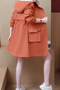 Women Pocket Styled Loose Long Sleeve Solid Colored Hood Neck Warm Mid Length Windbreaker Casual Jacket