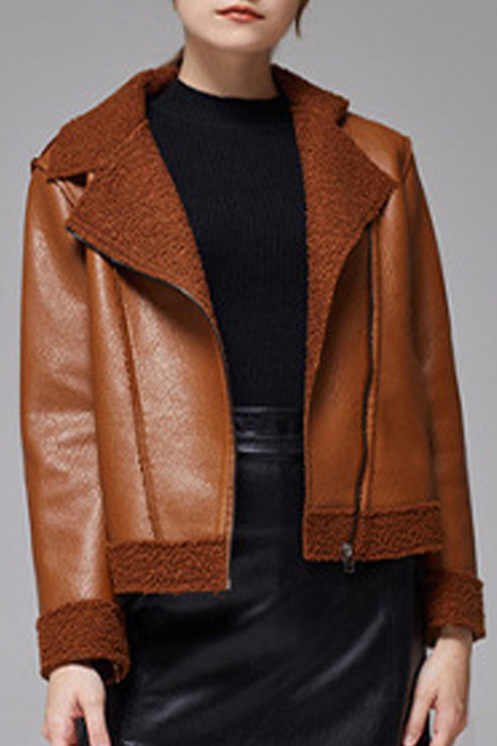 Women Superb Long Sleeve Collar Neck Outdoor Thick Winter & Autumn Season PU Leather Jacket