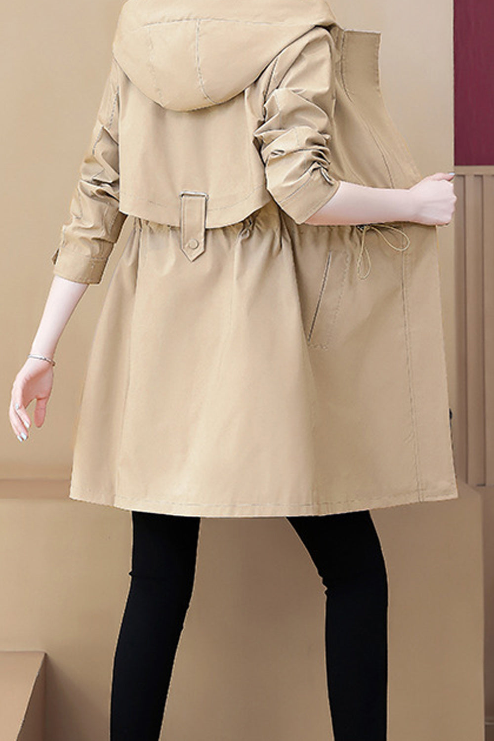 Women Convenient Mid Length Fashionable Solid Colored Hood Neck Windbreaker Superb Casual Jacket