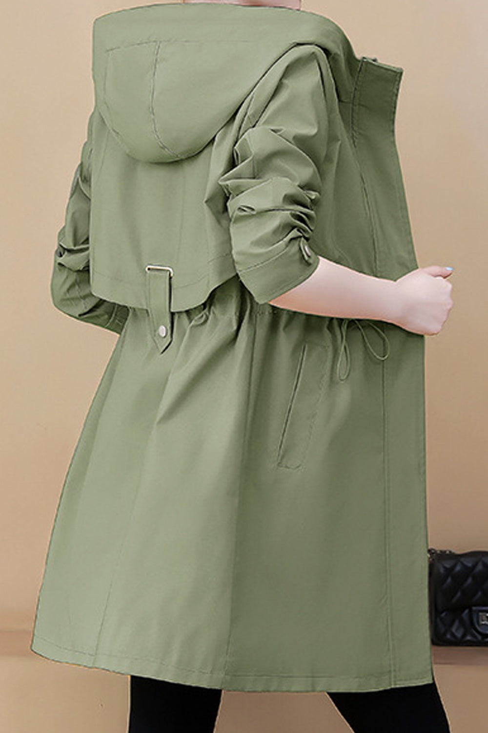 Women Convenient Mid Length Fashionable Solid Colored Hood Neck Windbreaker Superb Casual Jacket