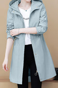 Women Convenient Mid Length Fashionable Solid Colored Hood Neck Windbreaker Superb Casual Jacket