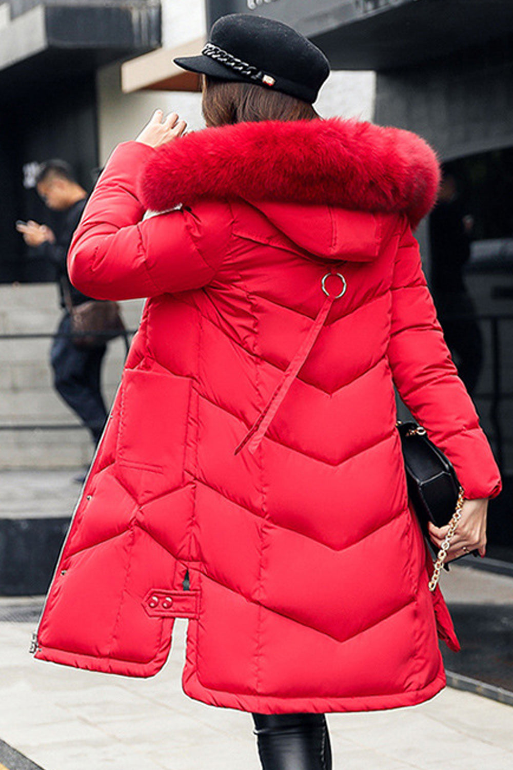 Women Thick Winter Flap Pocket Mid Length Solid Colored Cozy Cotton Padded Jacket