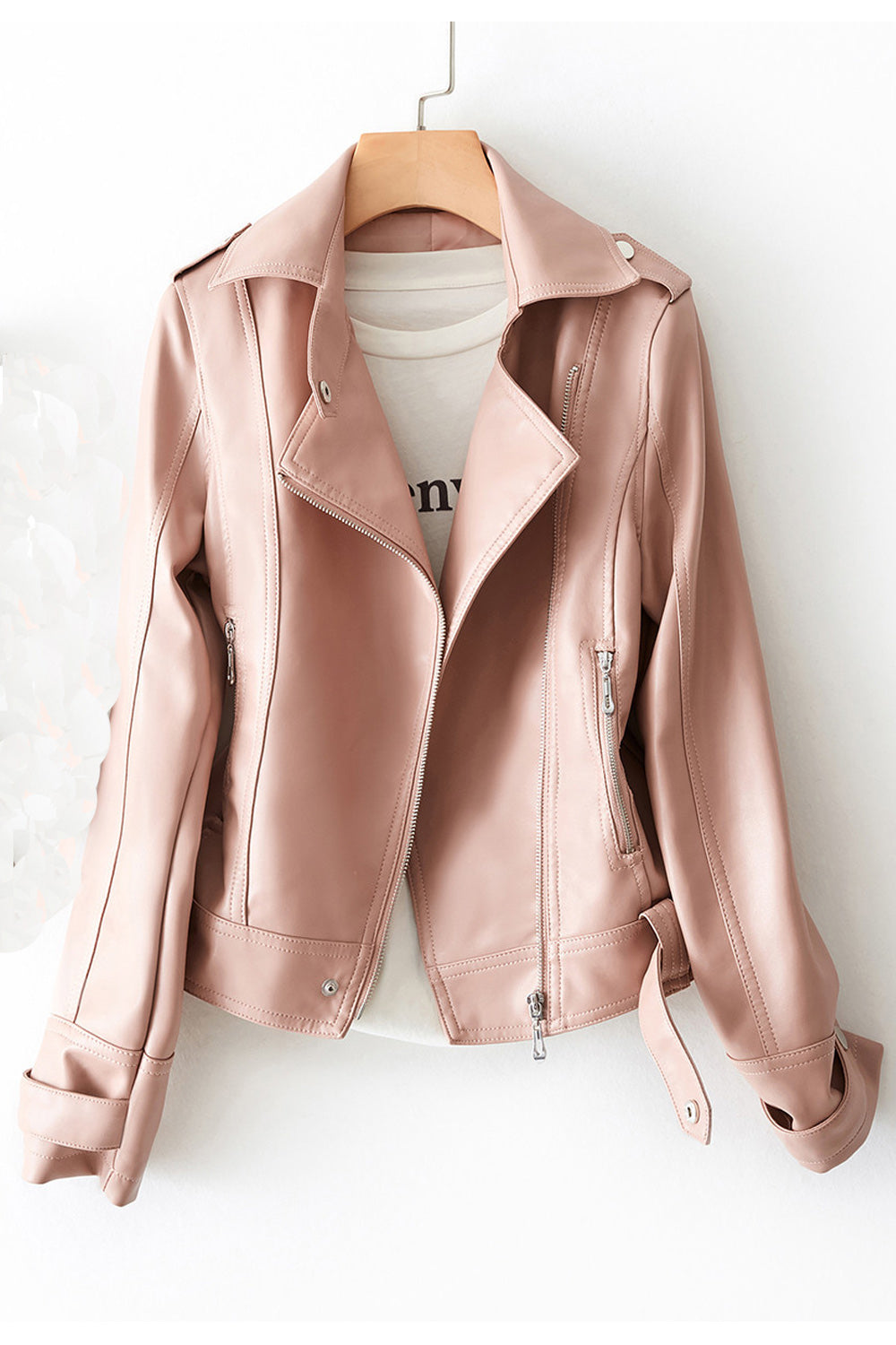 Women Superb Solid Pattern Thick Long Sleeve Warm Comfortable Collar Neck Casual PU Leather Jacket