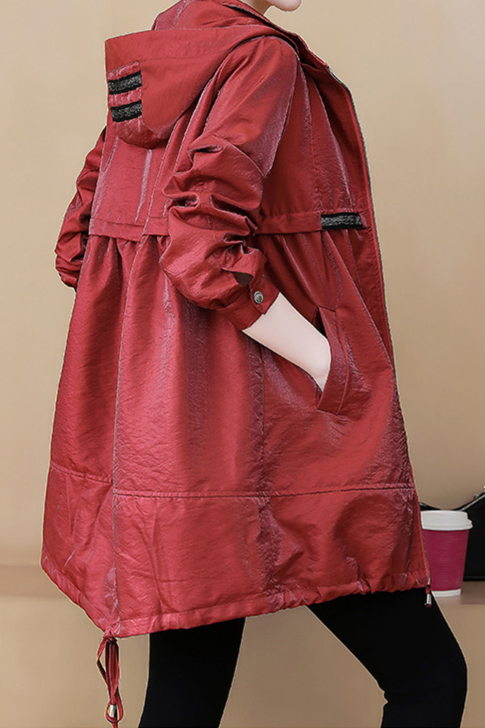 Women Awesome Lightweight Solid Colored Hood Neck Warm Mid Length Trendy Casual Jacket