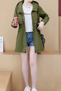 Women Superb Mid Length Long Sleeve Wind Breaker Winter Solid Colored Casual Jacket