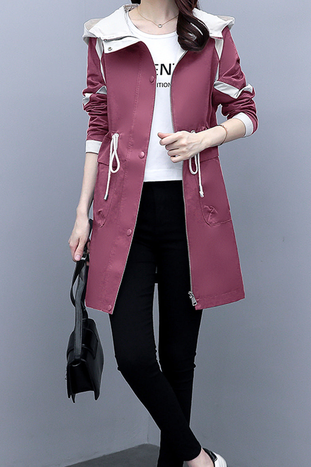 Women Comfortable Solid Colored Mid Length Long Sleeve Cozy Simple Casual Jacket