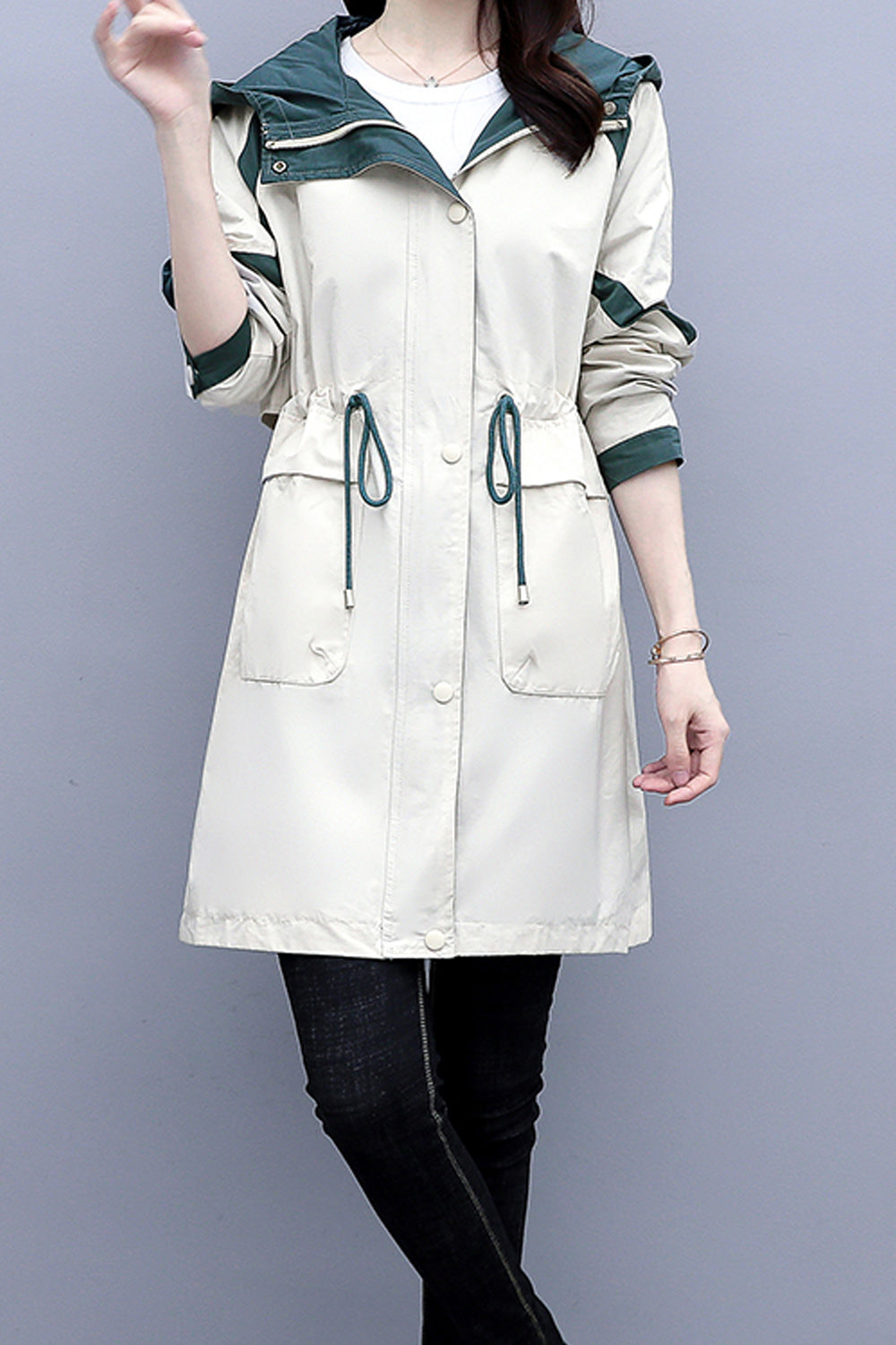 Women Comfortable Solid Colored Mid Length Long Sleeve Cozy Simple Casual Jacket