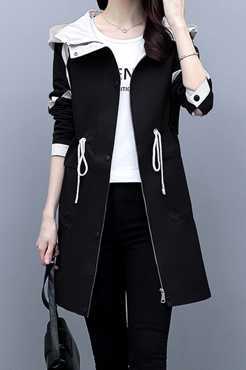 Women Comfortable Solid Colored Mid Length Long Sleeve Cozy Simple Casual Jacket