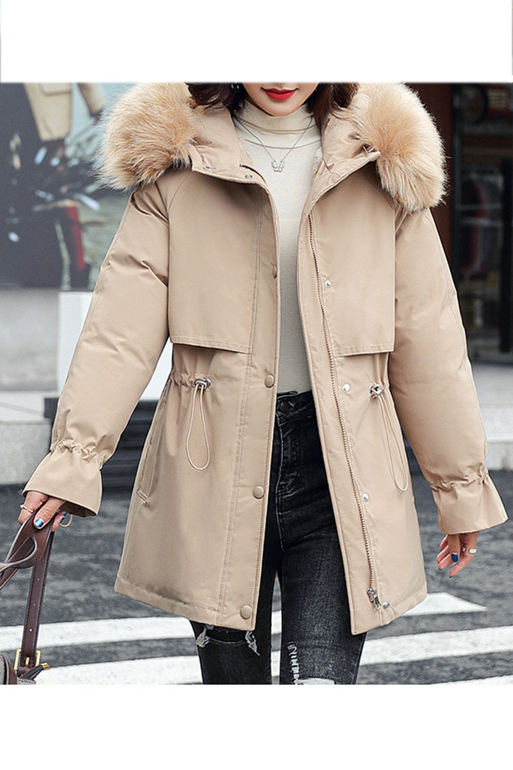 Women Cozy Winter Season Long Sleeve Wind Breaker Comfortable Solid Colored Padded Jacket