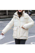 Women Simple Solid Colored Beautiful Long Sleeve Cozy Winter Wind Breaker Padded Jacket