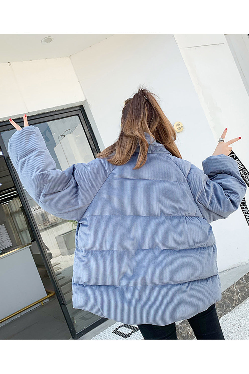 Women Superb Long Sleeve Elegant Solid Pattern Fashion Thick Side Pocket Padded Jacket