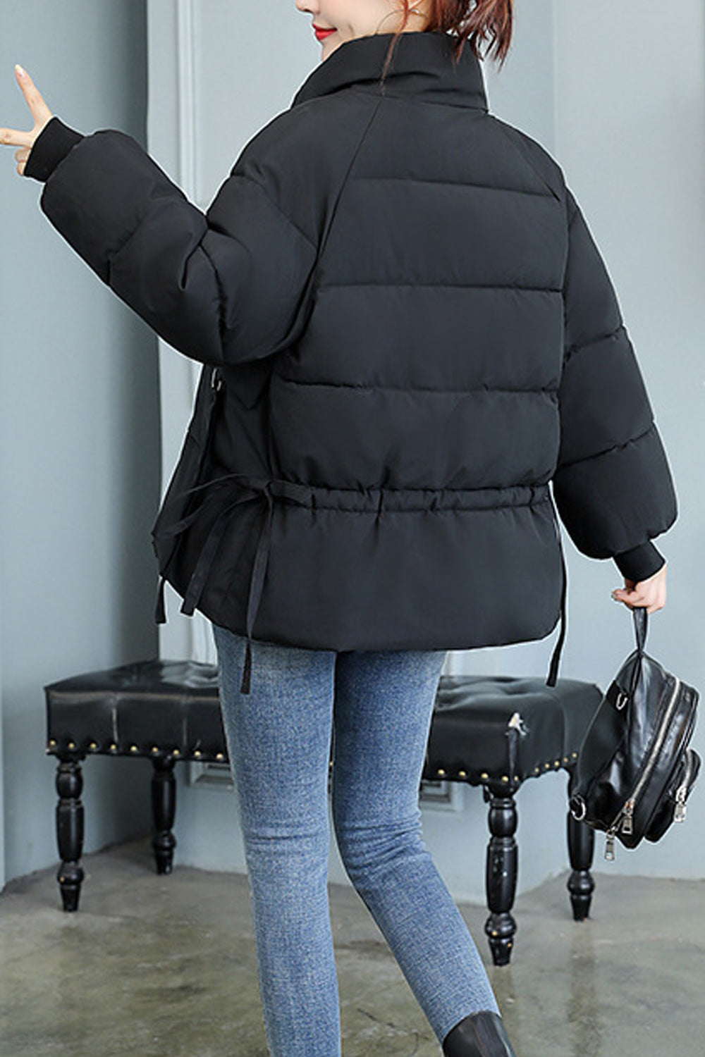 Women Flap Pockets Hooded Style Long Sleeve Convenient Padded Jacket